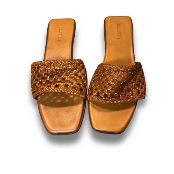 Bembien Milana Woven Leather Slides Size 6 Brown Square Toe Sandals Made In Indi - Picture 2 of 6